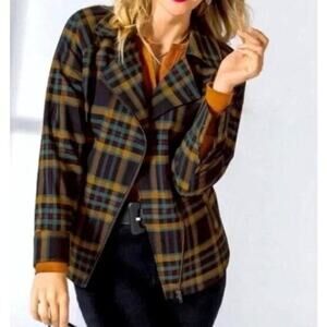 CAbi Plaid Moto Jacket Style 4401 Size Medium Preppy Y2K Style
